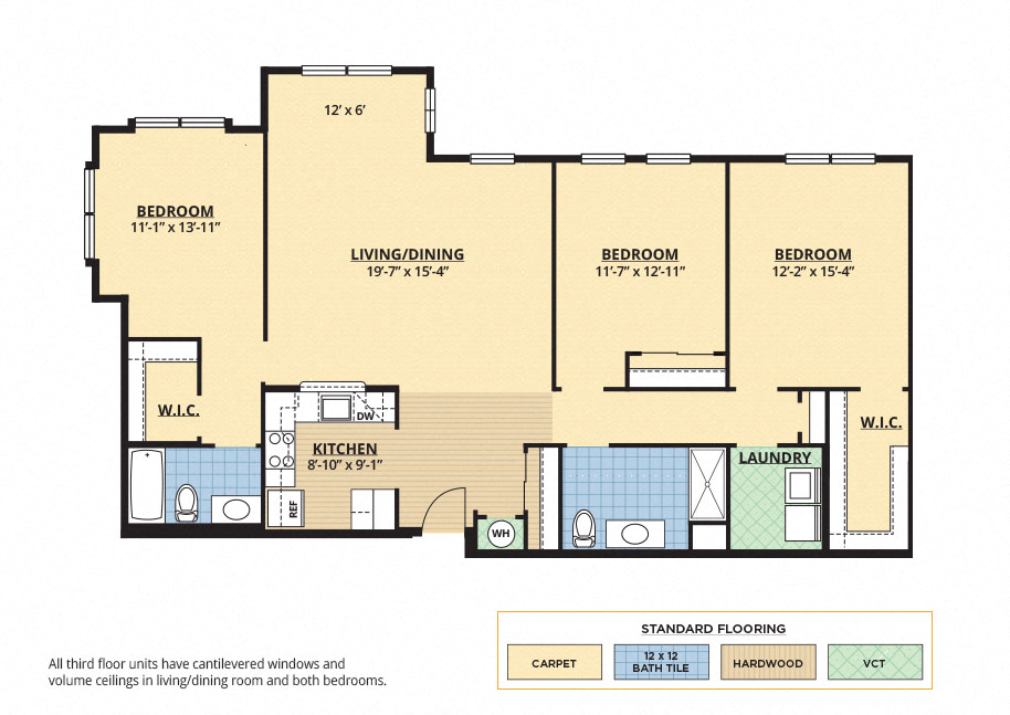 Floor plan for 3 beds, 2 baths, 1583 sqft
